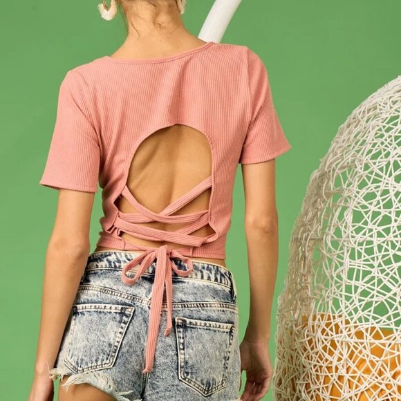 ✨NWT BiBi Rib Knit with Back Cross and Tied Detailed Top - Picture 16 of 16